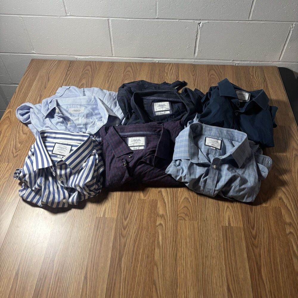 Charles Tyrwhitt Men’s 19 37 Or 36Cotton Non Iron Button Dress Shirts Lot Of 6